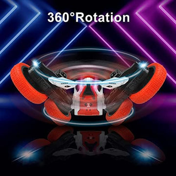 UNO1RC Stunt Car for Kids - OWNONE Double Side Remote Control Car for Boys, 360°Flips Rotating Stunt Car with LED Lights, 4WD 2.4Ghz Rechargeable Stunt Remote Control Car Toy (Red)