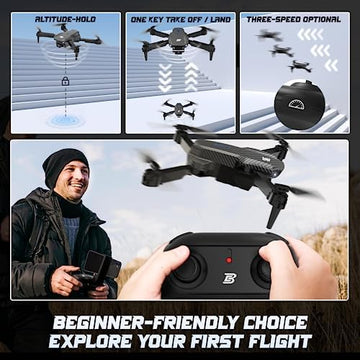 UNO1RC BD101 Drone with 1080P Camera for Adults and Kids - Foldable FPV Remote Control Gestures Selfie, Auto Hover, One Key Start/Land, 3D Flips, 2 Batteries, Toys Gifts Boys Girls Black