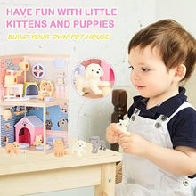 UNO1RC Cat and Dog Pretend Playset for Kids, 50Pcs Interactive Pet Figurines Toys, Toddlers Stem Building Dollhouse Montessori Toy, Care House Educational Role Play Gifts Boys Girls