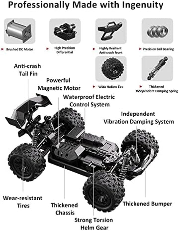 UNO1RC 1:18 Scale 4WD Off-Road 40KM/H High Speed Remote Control Car, All Terrains Remote Control Truck with LED Lights, 2.4GHz Remote Control, rc Cars for Boys Age 8-12