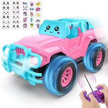 UNO1RC Control Car for Girls, Pink RC Cars with 2 Sets DIY Stickers, 1:20 Scale Remote Control Truck with LED Headlights, Girls Jeep Car Toys for 4 5 6 7 8 Years Old Toddlers Kids Birthday Gifts