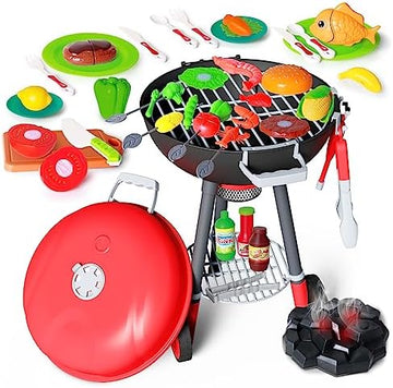 UNO1RC 68PCS Toy BBQ Grill Set,Kitchen Toy Set,Barbecue Kitchen Cooking Playset with Realistic Spray,Light&Sound,Kids Grill Playset Interactive BBQ Toy Set for Kids