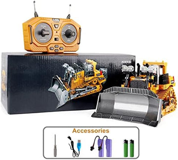 UNO1RC Dowellin Rc Bulldozer Toys for Boys,Construction Remote Control Bulldozer with Metal bulldozing Shovel Lights/Sounds for Kids Boys