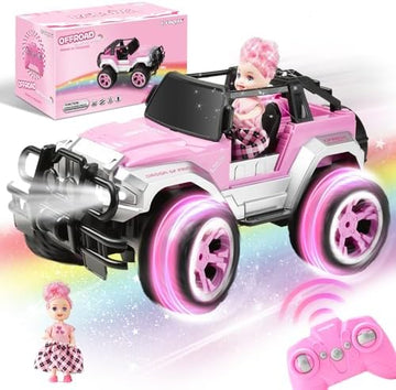 UNO1RC Remote Control Car for Girls, Pink RC Car with Doll and Sticker for Ages 4-10 Years Old Girls, 80 mins with Rechargeable Battery, 1:16 Scale 2.4Ghz, Birthday for Grils,OX11S (Pink)