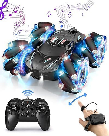 UNO1RC RC Stunt Car, 2.4GHz 4WD Gesture Sensing Remote Control Car with Cool Light and Music, Double-Sided 360° Flips RC Cars for Boys Age 6-12 4-7 8-12 Birthday Gifts Toy Cars(Blue)