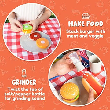 UNO1RC 34 PCS Cooking Toy Set, Kitchen Toy Set, Toy BBQ Grill Set, Little Chef Play, Kids Grill Playset Interactive BBQ Toy Set for Kids