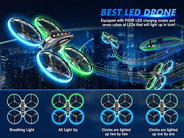 UNO1RC RC Drone for Kids Adults with HD FPV Camera,Cool Toys Gifts for Boys Girls,Hobby RC Quadcopter Skyquad with Cool LED Light,Full Protect Guards and Long Flight Time,Q11 Durable for Beginners