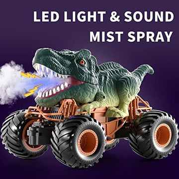 UNO1RC Remote Control Dinosaur Car for Boys Kids, 2.4Ghz RC Dinosaur Truck Toys for Toddlers, Electric Hobby RC Car Toys with Light & Sound Spray Birthday Gift for 3 4 5 6 7 8 Year olds Kids Boys Girl