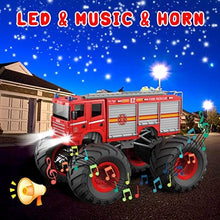 UNO1RC Remote Control Car, RC Fire Truck for Kids, Monster Truck Toy 2.4GHz 1:18 Scale 12KM/H Model Vehicle with LED Lights Sounds Racing Sport Toy Car for Adults Boys Girls Kids Gift 2Pcs Batteries