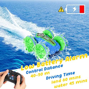 UNO1RC 2 Pack Amphibious Remote Control Cars for Boys 5-12, 4WD 2.4GHz Waterproof RC Stunt Car for Kids, Rotating 360° Off Road All Terrain RC Vehicle Water Beach Pool Toy