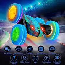 UNO1RC Remote Control Car, 360° Rotating RC cars with Wheel Light and Body crack light, Fast and Flips 4WD Double-Sided RC Stunt Cars For 6-12 years old Kids Xmas Toy Cars Gift for Boys Girls(Blue)