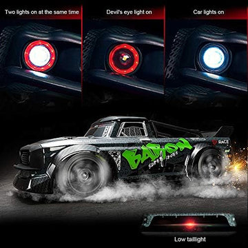 UNO1RC 1/16 Remote Control High Speed Car, 4WD RC Drifting Racing Cars Fast 20MPH Truck 2.4Ghz Off-Road 4X4 Buggy Car Speed & Steering Control Vehicle Toy with Lights for Kids and Adults