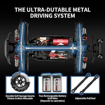 UNO1RC 1:16 RTR Brushless High Speed RC Cars for Adults, Max 42mph Hobby Electric Off-Road Jumping RC Monster Trucks, Oil Filled Shocks Remote Control Car with 2 Batteries for Boys