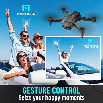 UNO1RC Mini Drone with Camera for Adults Kids, 1080P HD Foldable FPV RC Quadcopter with Upgrade Gesture Control, 90° Adjustable Lens, Headless Mode, 2 Batteries, Carrying Case, Altitude Hold, 3D Flip