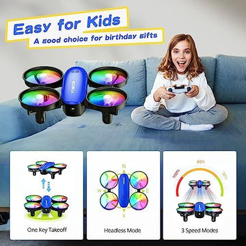 UNO1RC A23 Mini Drone for Kids and Beginners, RC Toy Drone with Throw to Go, Easy to Learn, Auto-rotation, 3D Flips, Circle Fly, Headless Mode, 2 Batteries, Gift for Boys and Girls, Blue