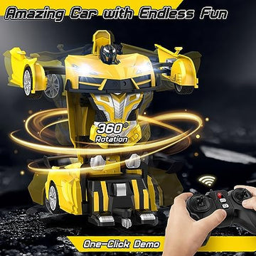 UNO1RC Remote Control Car，Transform Robot RC Cars with Cool LED Headlights, 2.4Ghz Toys Car with 360 Degree Rotation and One-Button Deformation, Christmas Birthday Gifts for Boys Girls