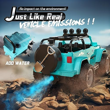 UNO1RC Remote Control Jeep Car with Fog Mist & Music, 1:16 Remote Control Truck for Boys, 2.4Ghz RC Car Toy with 2 Batteries, All Terrain SUV Gifts Crawler with Trailer Hitch