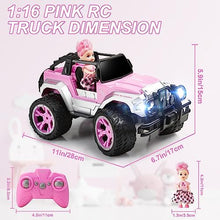 UNO1RC Remote Control Car for Girls, 160 mins Pink RC Car with Doll and Sticker, 1:16 Scale RC Convertible Truck with Rechargeable Batteries, Birthday for Ages 4-12 Years Girls