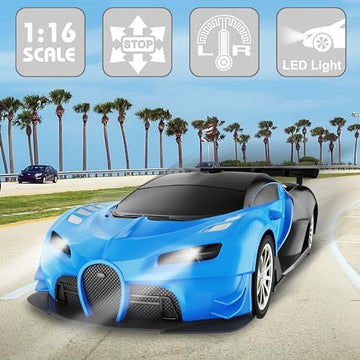 UNO1RC Remote Control Car for Kids - 1/16 Scale Electric Remote Toy Racing, with LED Lights High-Speed Hobby Toy Vehicle, RC Car Gifts for Age 3 4 5 6 7 8 9 Year Old Boys Girls (Blue)