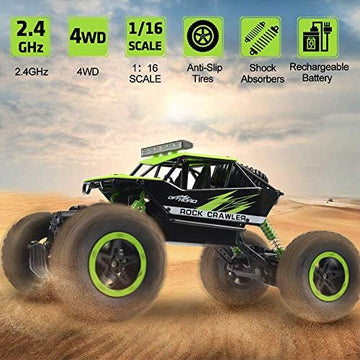 UNO1RC Rc Car, Remote Control Monster Truck, 2.4Ghz 4wd Off Road Rock Crawler Vehicle, 1:16 All Terrain Rechargeable Electric Toy for Boys & Girls