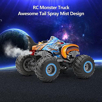 UNO1RC 1:16, 2.4 GHz All Terrain Monster Truck, RC Truck 2 Rechargeable Batteries for 80 Mins Play, Spray Remote Control Car for Boys 8-12 and Girls or Adult, MK724A