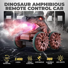 UNO1RC Dinosaur Monster Trucks for Boys 4-7, 2.4Ghz Amphibious Remote Control Car with Light & Spray Function,Waterproof RC Boat Summer Beach Pool Gift,Dinosaur Toys for 3 4 5 6 7 8 Year Old Boy Girl