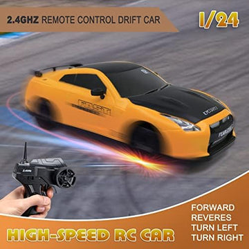 UNO1RC RC Drift Car 2.4GHz 1:24 Scale 4WD High Speed Remote Control Cars Vehicle with LED Lights Batteries and Drifting Tires Racing Sport Toy Cars for Adults Boys Girls Kids Gift