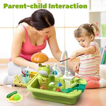 UNO1RC STONE Play Sink with Running Water, Kitchen Sink Toys with Upgraded Electric Faucet, Play Kitchen Toy Accessories, Pool Floating Fishing Toys for Water Play, Kids Role Play Dishwasher Toy