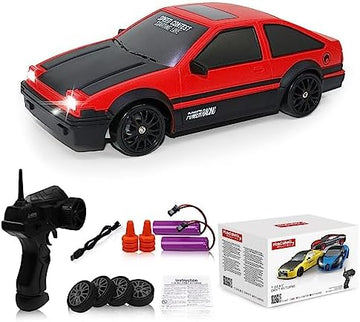 UNO1RC Control Car RC Drift 2.4GHz 1:24 Scale 4WD 15KM/H High Speed Model Vehicle with LED Lights Drifting Tire Racing Sport Toy for Adults Boys Girls Kids Gift 2Pcs Rechargeable Batteries