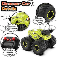 UNO1RC Remote Control Car, 2.4GHz Monster Trucks for Boys Girls with Light, Sound & Spray, Dinosaur Toys Gift for Kids 3 4 5 6 7 8, All Terrain RC Cars for Toddlers with 2 Batteries