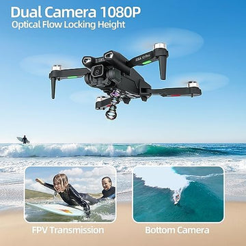 UNO1RC 12Pro Brushless Motor Drone, 1080P Adjustable Camera Drone for Adults Max 40km/h Bottom Camera Optical Flow Positioning 5G WiFi FPV Quadcopter for Beginners 2 Batteries