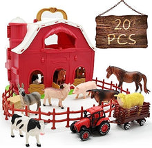 UNO1RC Animals Red Barn Toys, 20PCS Farm Figurines and Fence Playset, Farmer Vehicle Toy Truck Pretend Play Set for 3-10 Years Old Kids Boys Girls Toddlers