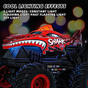 UNO1RC Control Monster Truck for Boys, 1:20 Scale RC Shark Monster Truck Toys with Light & Music, 2.4Ghz Remote Control Car with 360° Spin Walk Upright & Drift, Gifts for 4 5 6 7 8 Year Old Boy Girls