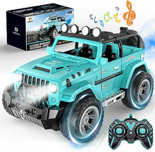 UNO1RC Remote Control Jeep Car with Fog Mist & Music, 1:16 Remote Control Truck for Boys, 2.4Ghz RC Car Toy with 2 Batteries, All Terrain SUV Gifts Crawler with Trailer Hitch