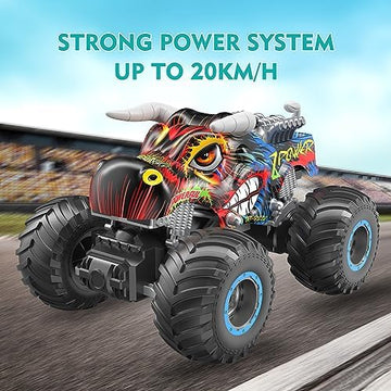 UNO1RC Remote Control Monster Truck, 2.4GHz All Terrain Remote Control Monster Cars, 1:16 Monster Truck RC Trucks, Remote Monster Car with Spray Music and Light for Boys 4-7 8-12 Kids