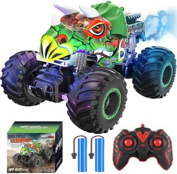 UNO1RC Remote Control Dinosaur Toys Car for Kids, Remote Control Dinosaur Truck, All Terrain RC Dinosaur Monster Car, Spray Music RC Monster Truck for Outdoor Play Boys Girls 4-7 8-12