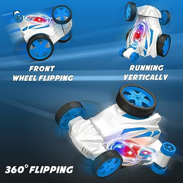 UNO1RC Control Car for Kids, RC Stunt Car with LED Headlights, Double Sided 360°Rolling Rolling Rotating Rotation, Outdoor RC Car Toy Birthday Gifts for Kids Age 3-8 Boys Monster Truck (Blue)