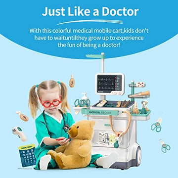 UNO1RC Doctor Kit for Kids, Pretend Medical Station Set for Boys & Girls, 26Pcs Pretend Play Medical Kit Toy, Mobile Cart with Sound and Light Functions, Kids Doctor Kit for Toddlers 3-5 Birthday Gift
