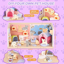 UNO1RC Cat and Dog Pretend Playset for Kids, 50Pcs Interactive Pet Figurines Toys, Toddlers Stem Building Dollhouse Montessori Toy, Care House Educational Role Play Gifts Boys Girls