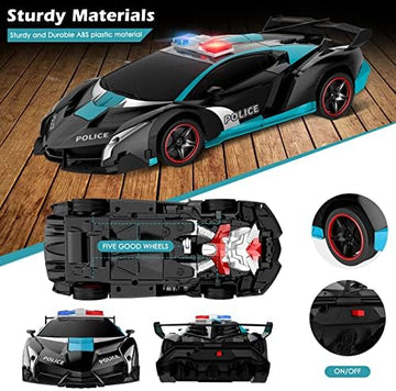 UNO1RC Remote Control Car, 2.4Ghz Transform RC Cars, 1:18 Scale Police Car Toy with Flashing Light, One Button Transformation,360 Degree Rotating Drifting Toys for Boys Age 4-7