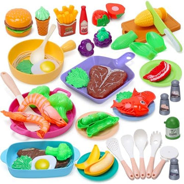 UNO1RC stone Kids Play Kitchen Toy Accessories, Toddler Pretend Cooking Playset with Toys Cookware and Utensils, Toys Food for Cutting Play, Kids Cooking Set Education Learning Gift for Boys Girls