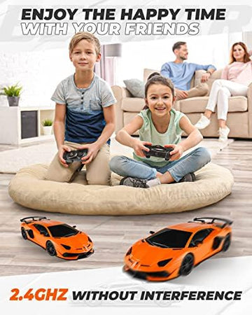 UNO1RC Remote Control Car Licensed RC Series, 1:24 Scale Remote Control Lambor Aventador SVJ Electric Sport Racing Hobby Toy Car Model Vehicle for Boys,Girls,Teens and Adults Gift (Orange)