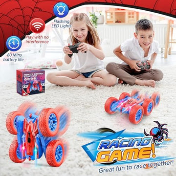 UNO1RC GO! RC Cars Toys for Boys Spider Remote Control Stunt Car Outdoor Toy for 3 4 5 6 7 8 9 10 Year Old Boy Girl 360°Flip 4WD Rechargeable Car Birthday Gift for Boys Kids Age 4-6