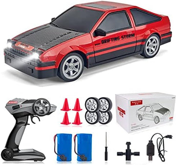 UNO1RC Control Car RC Drift Car 1:16 Scale 4WD RC Car with LED Lights 2.4GHz 28km/h Hard Shell RTR High Speed Drift Racing Sport Toy Car for Adults Boys Girls Kids Gift 2Pcs Rechargeable Batteries