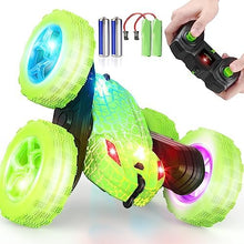 UNO1RC RC Cars, Remote Control Car with Wheel Lights and Headlights, Double Sided 360° Rotating RC Car, 4WD RC Truck for 6 Year Old Boy Gifts 2.4Ghz Stunt Kids Toy Car for Boys Girls (Green)