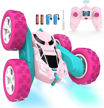 UNO1RC Remote Control Car for Girls Pink RC Car Double Sided 360°Flip Stunt Car with Headlights, All Terrain Tires, Rechargeable Batteries Toy Car for 6 7 8 9 10 11 12 Girls Birthday