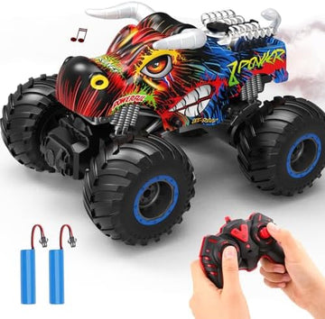 UNO1RC Remote Control Monster Trucks for Boys Age 4-7 8-12 Year Old - RC Bull Car Toys for Kids, Ideas Christmas and Birthday Gifts, 2.4 GHz Multi-Terrain Off-Road Car with Music Lights Spray