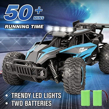 UNO1RC RC Cars 20 Km/h Remote Control Car 50+min with Chassis Lights 2 Batteries, 13 Inch All Terrains RC Monster Trucks Off Road Vehicle for Boys Girls Kids