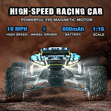 UNO1RC 1:16 Large Scale RC Cars, 31 KPH High Speed 4WD Remote Control Car for Kids, 2.4Ghz All Terrain RC Monster Truck with 7.4V Battery, 4x4 Off Road Remote Control Car, Toys Gifts for Boys Adults