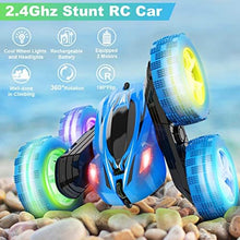 UNO1RC Remote Control Car, RC Cars 2.4GHz Fast Stunt RC Car with Wheel Lights, 4WD 360° Rotating RC Trucks with Headlights, Off Road RC Crawler Xmas Toy Cars for Kids Boys Girls Birthday Gift(Blue)